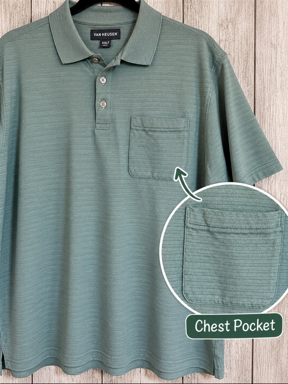 Van Heusen Sage Green Golf Polo Shirt with Pocket – XXLT